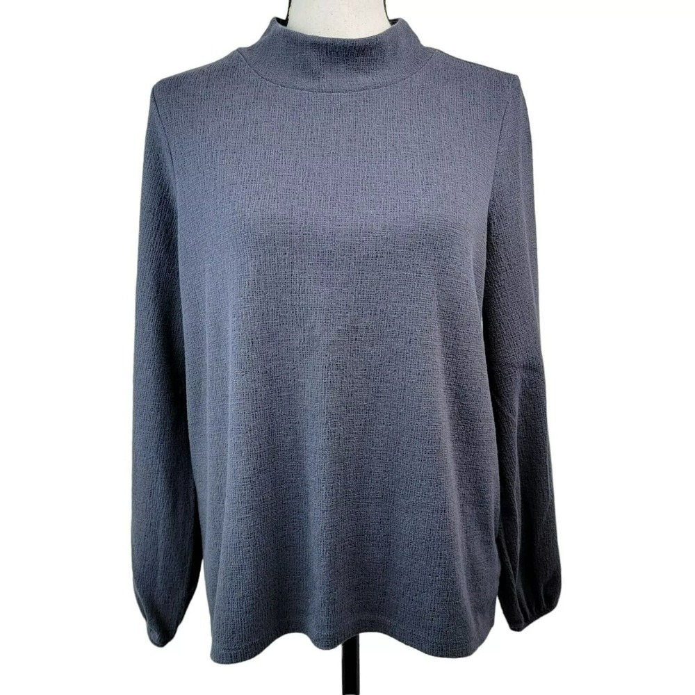 Old Navy Gray Mock Neck Top Womens M Gauzy Minimalist Capsule Wardrobe Casual